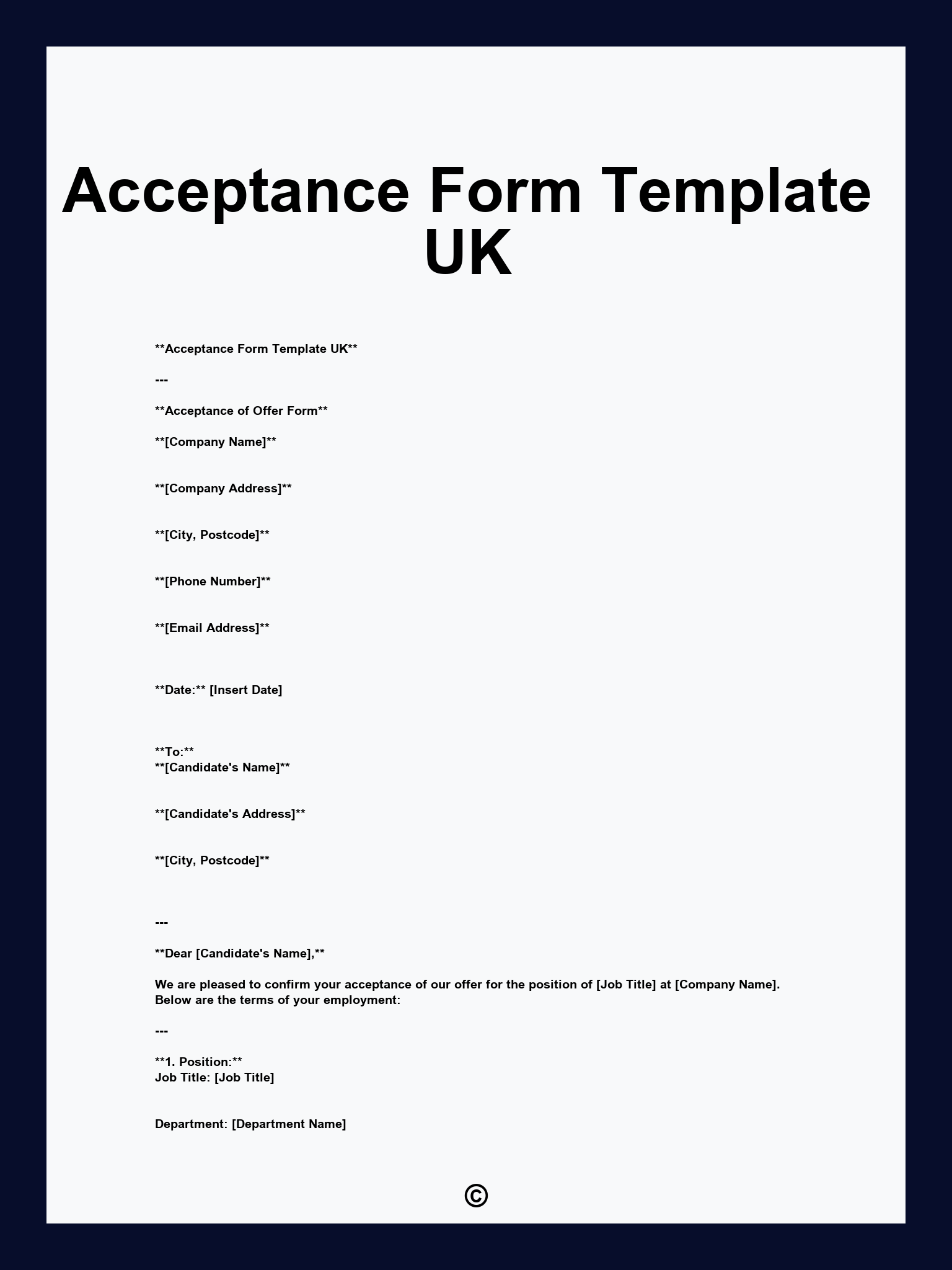 Acceptance Form Template UK
