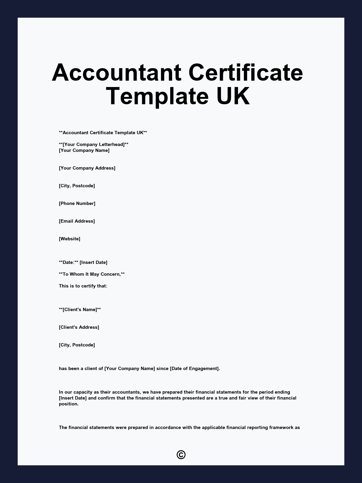 Accountant Certificate Template UK