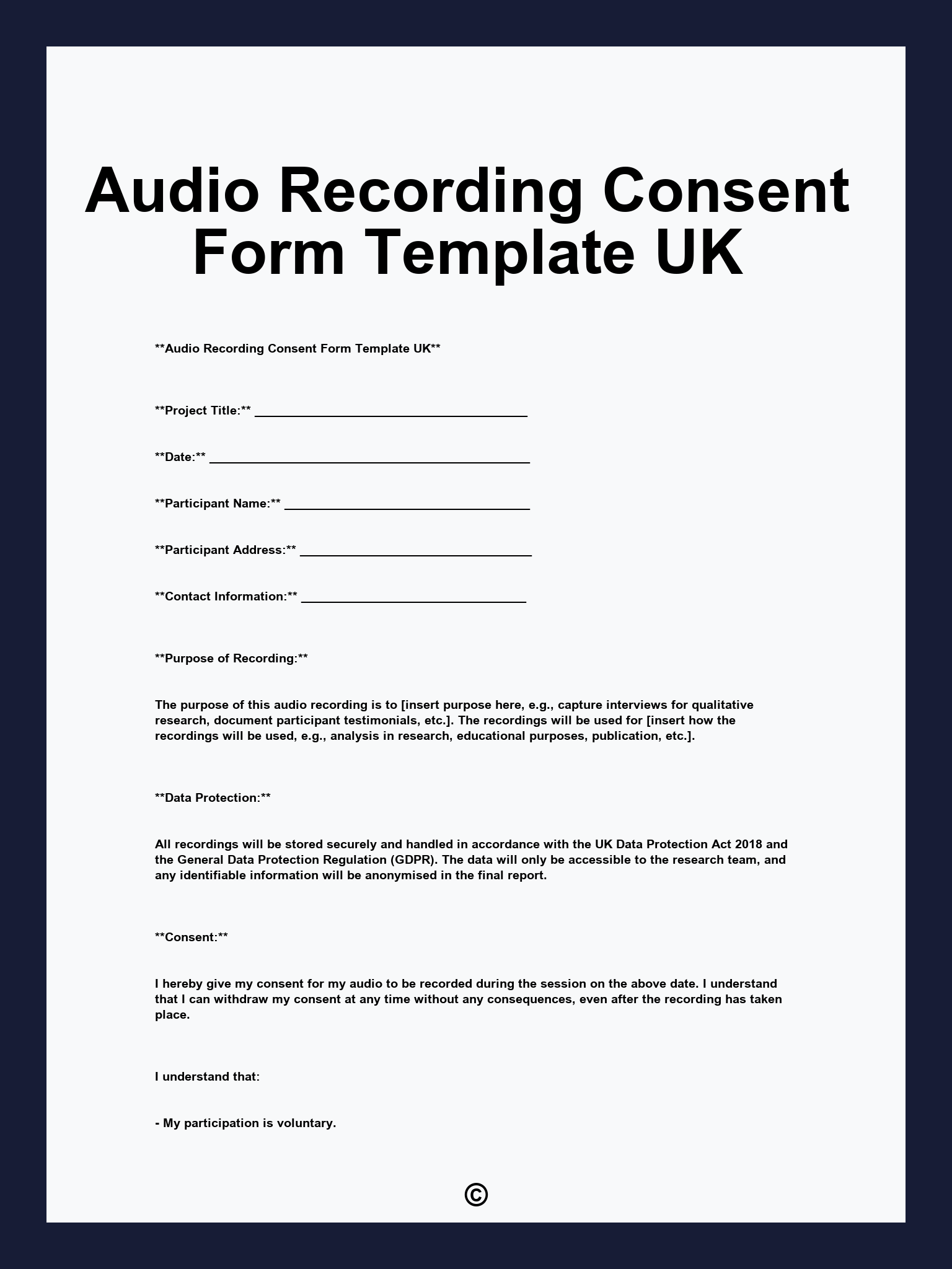 Audio Recording Consent Form Template UK