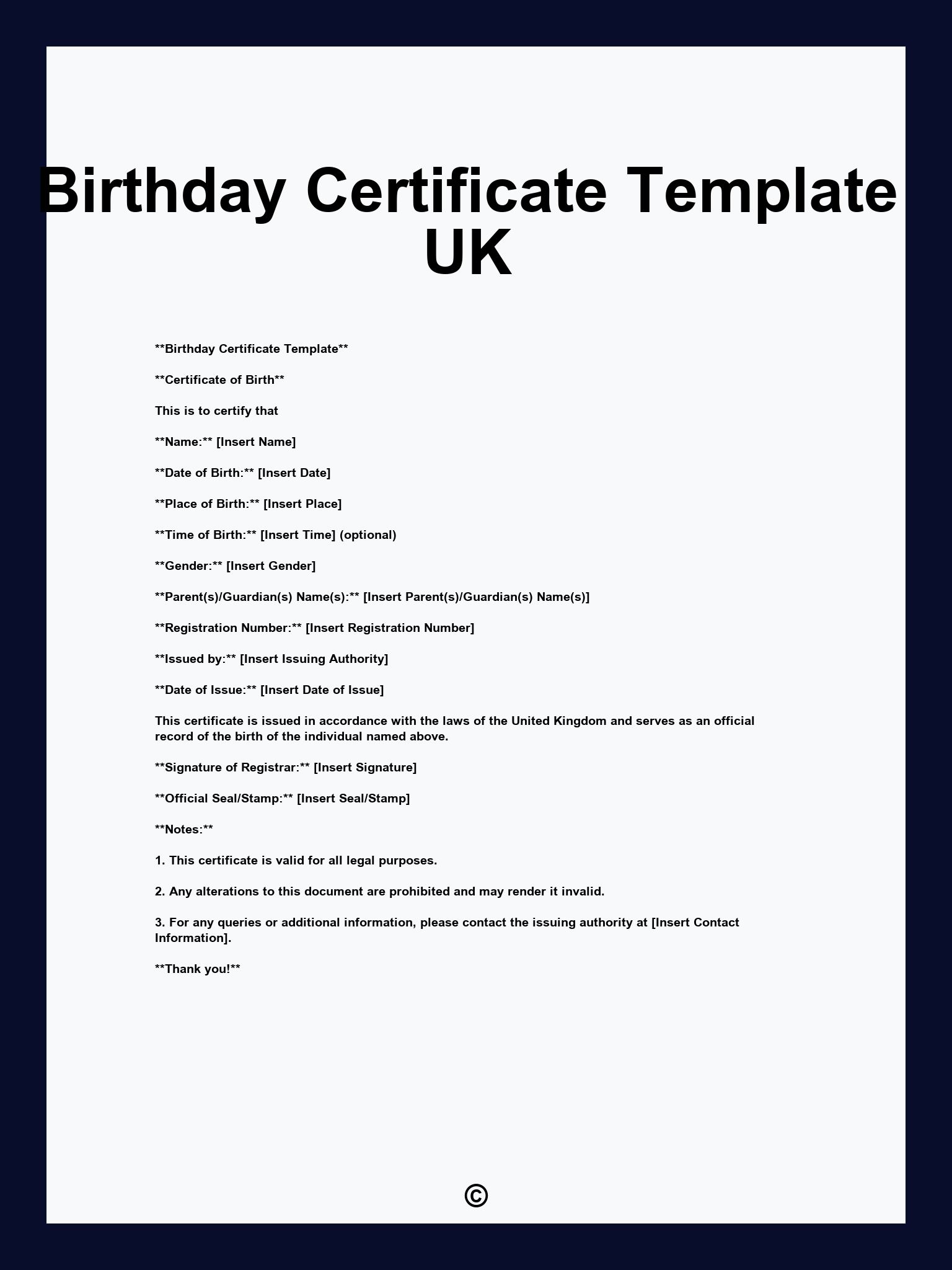 Birthday Certificate Template UK