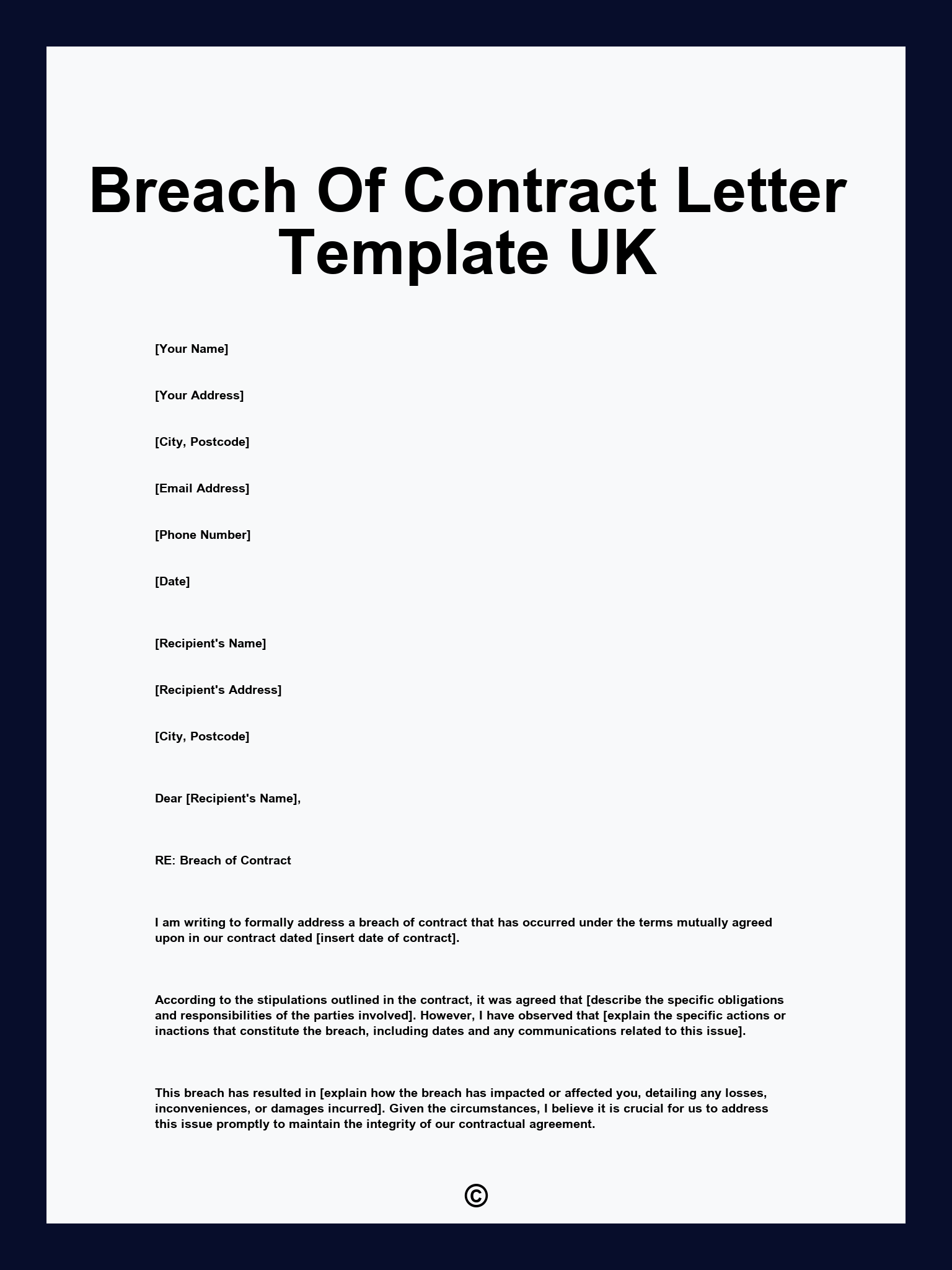Breach Of Contract Letter Template UK
