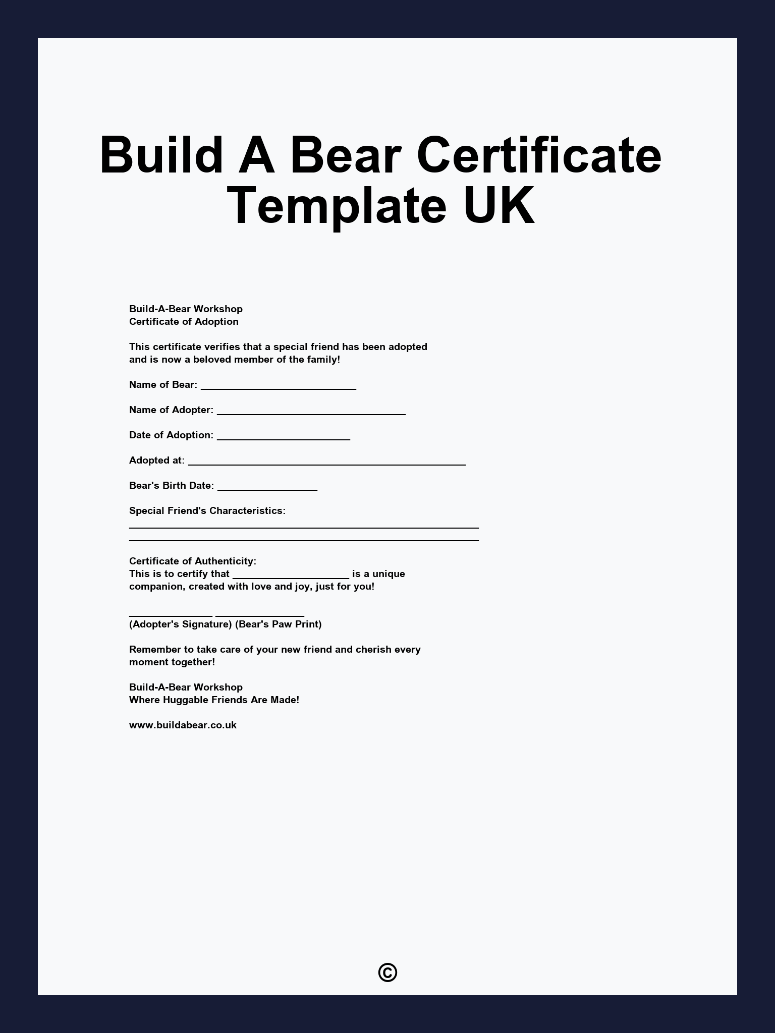 Build A Bear Certificate Template UK