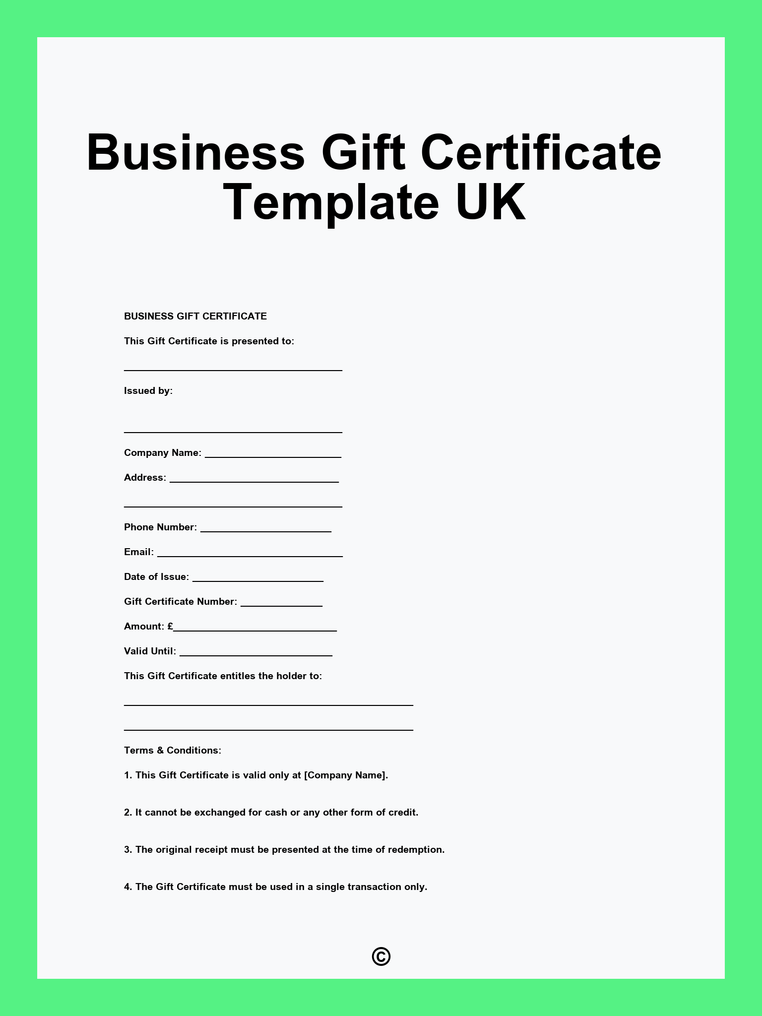 Business Gift Certificate Template UK