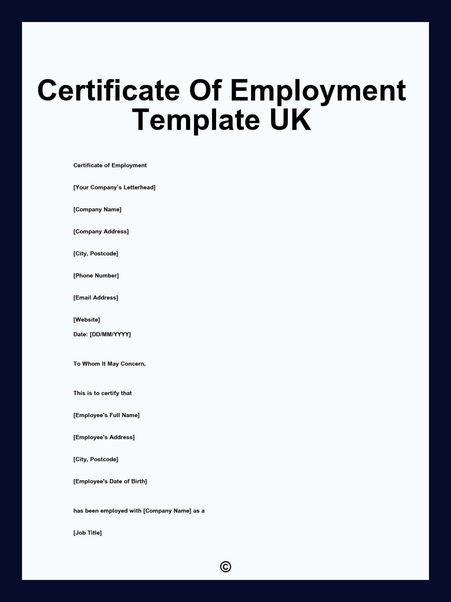 Certificate Of Employment Template UK