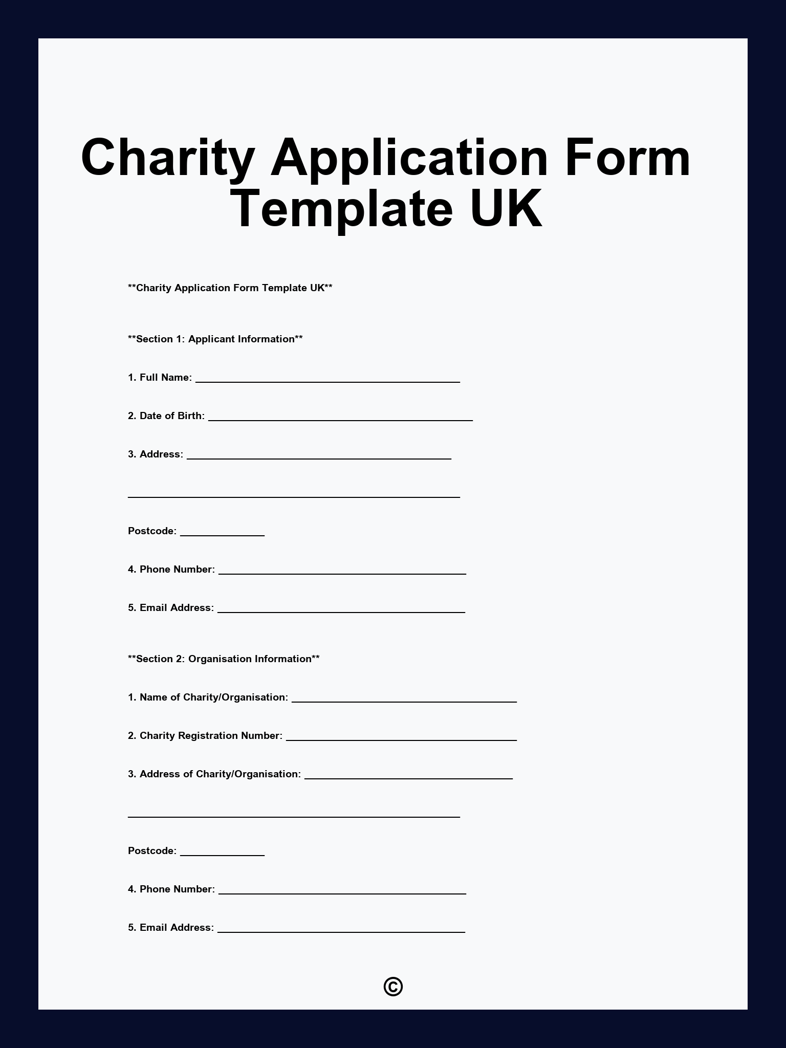 Charity Application Form Template UK