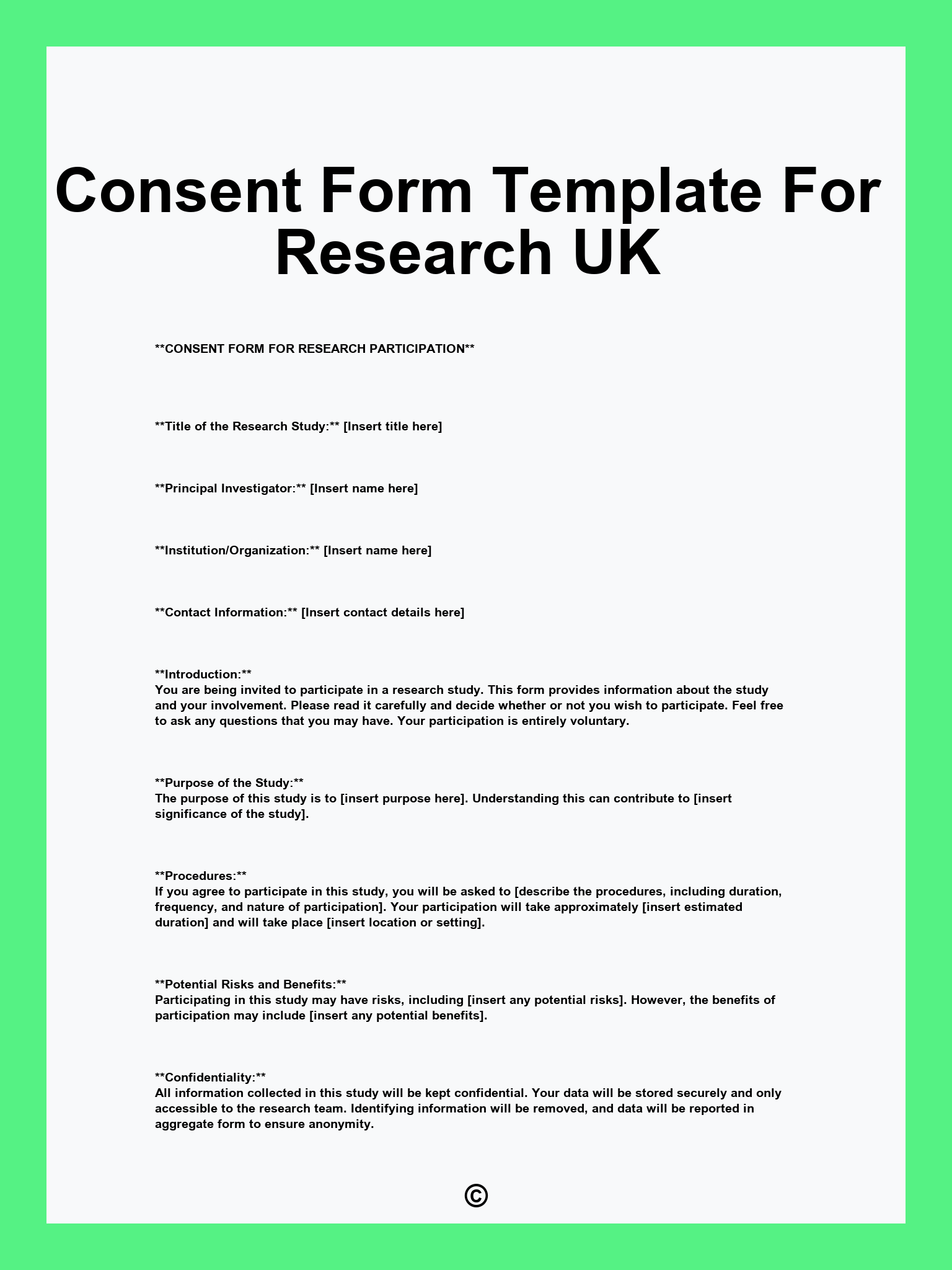 Consent Form Template For Research UK