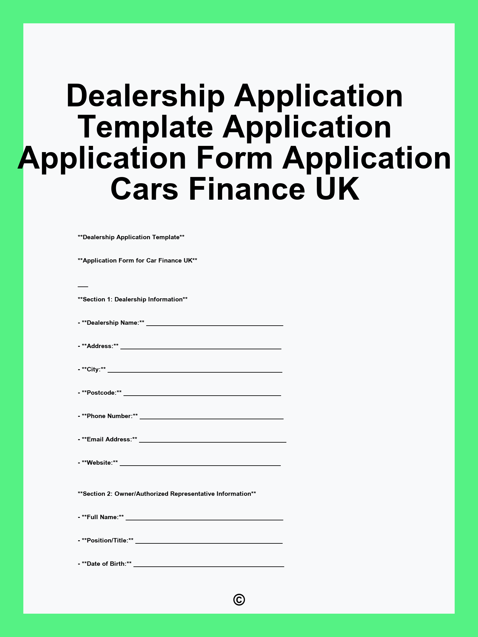 Dealership Application Template Application Application Form Application Cars Finance UK