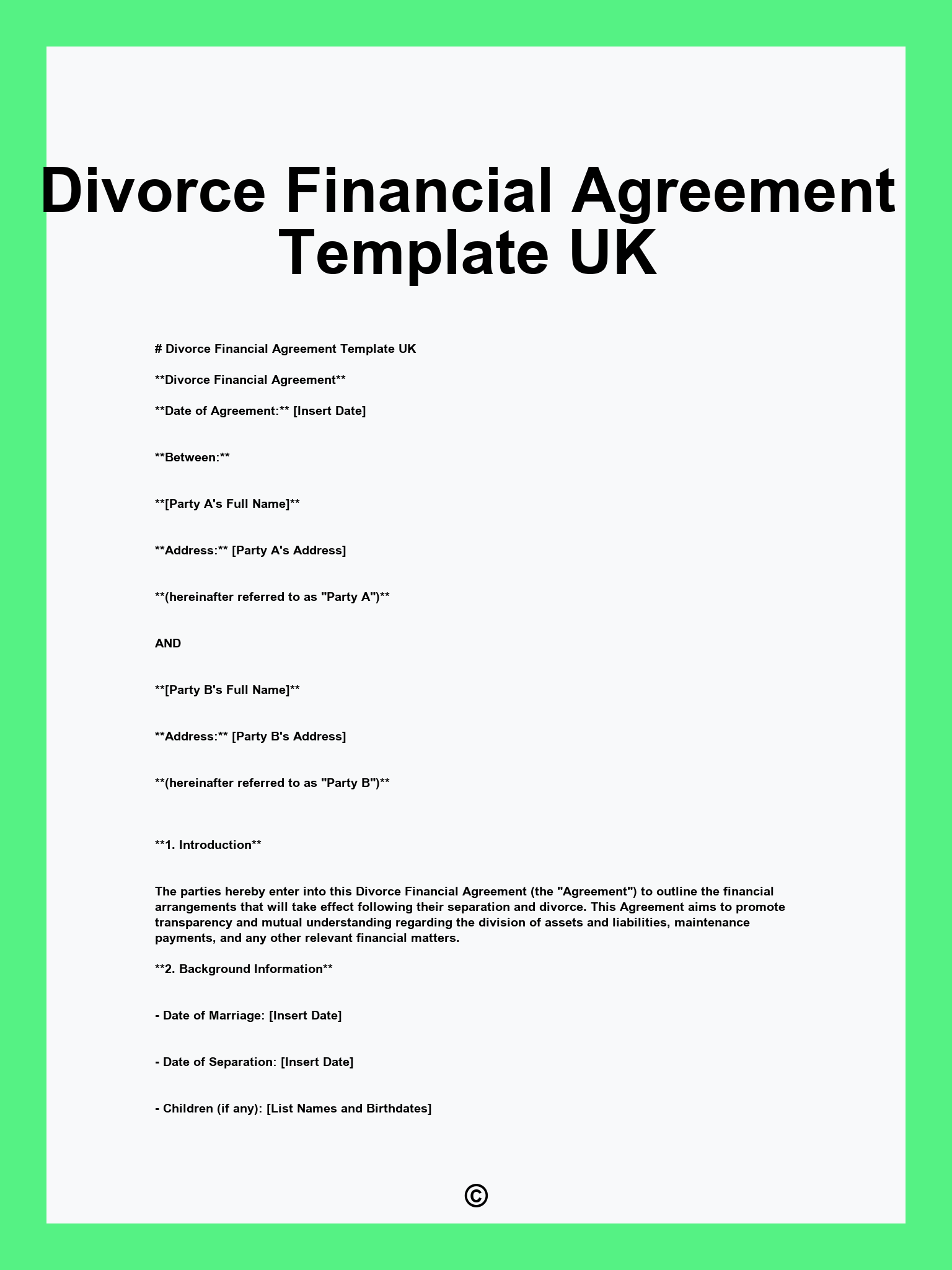 Divorce Financial Agreement Template UK