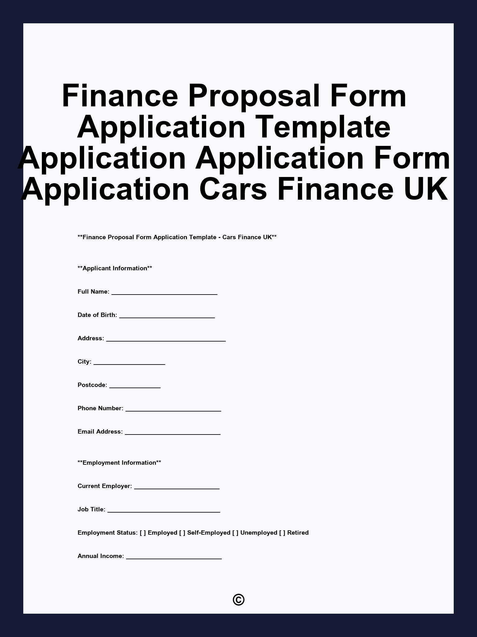Finance Proposal Form Application Template Application Application Form Application Cars Finance UK