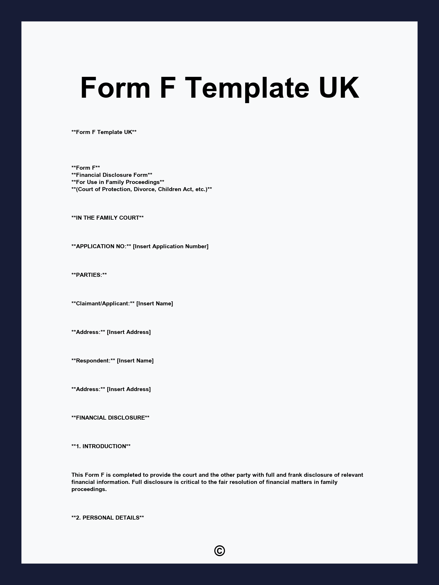 Form F Template UK