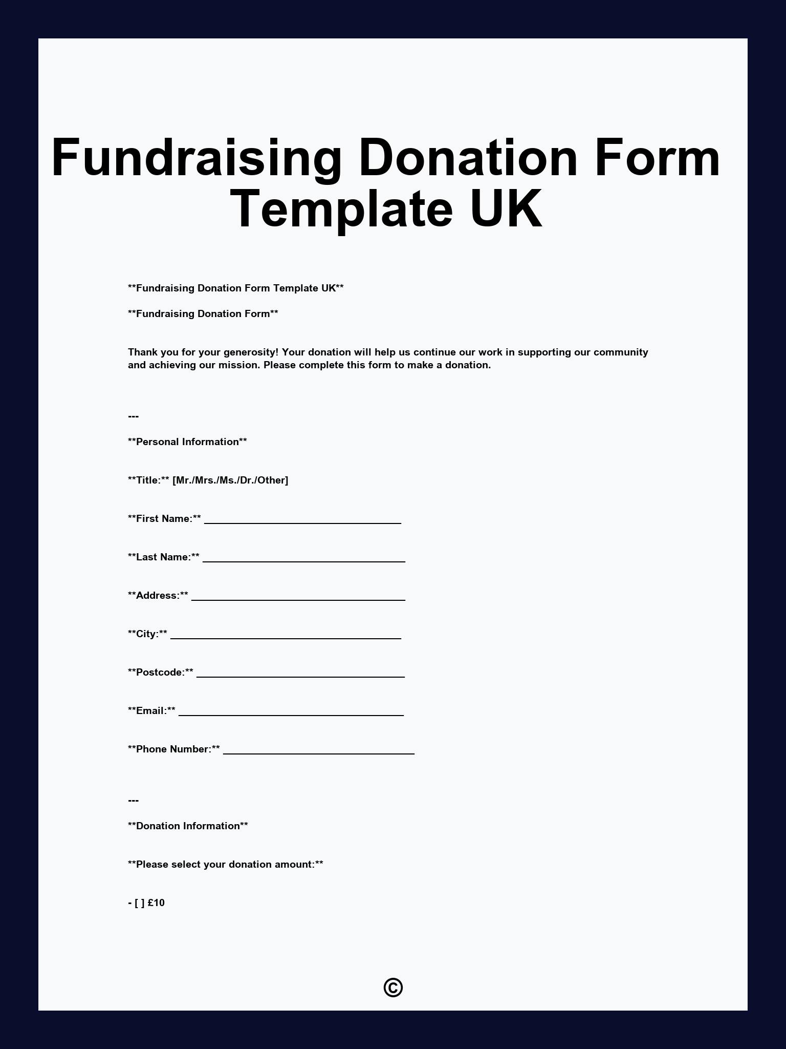 Fundraising Donation Form Template UK