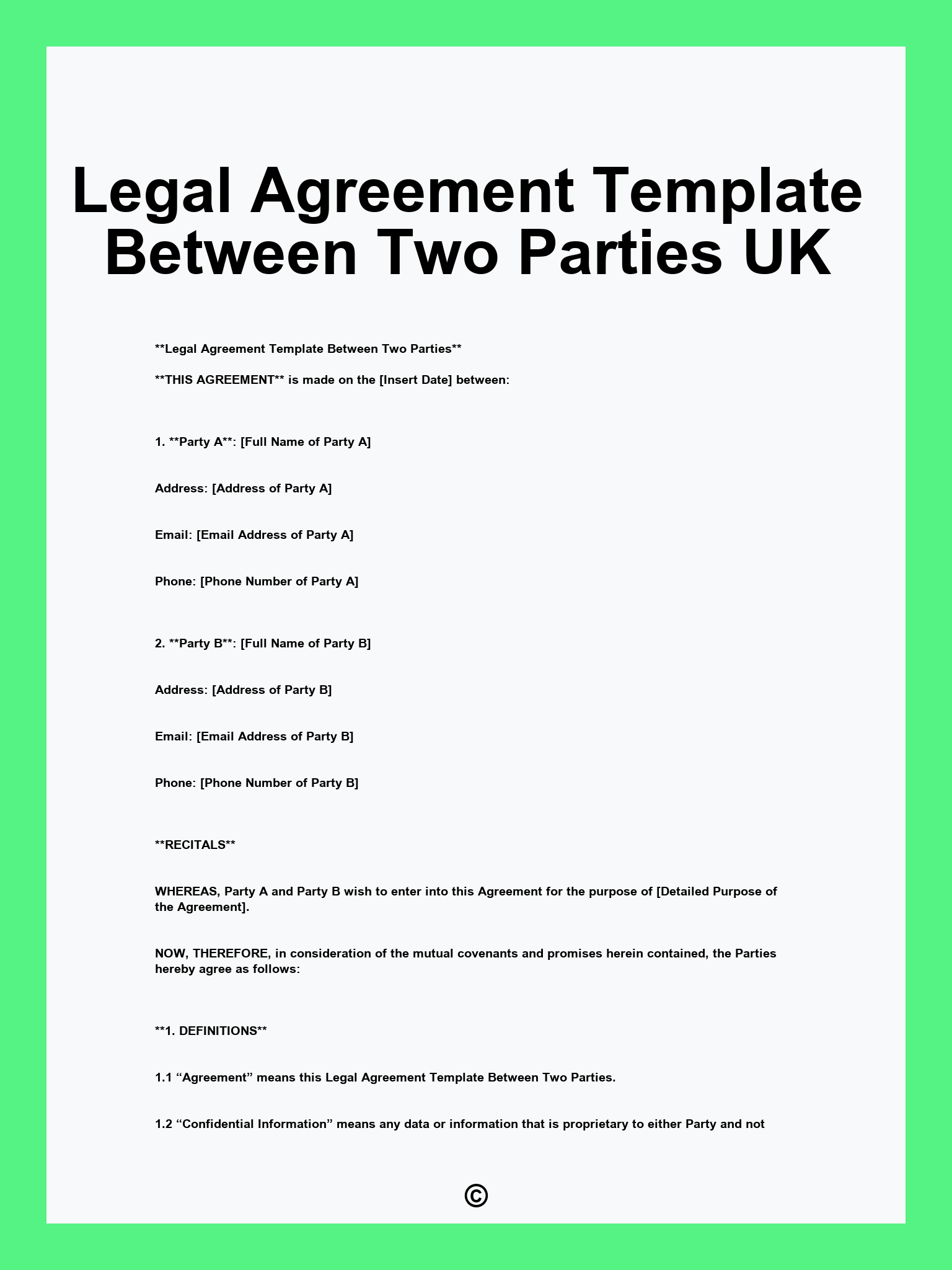 Legal Agreement Template Between Two Parties UK