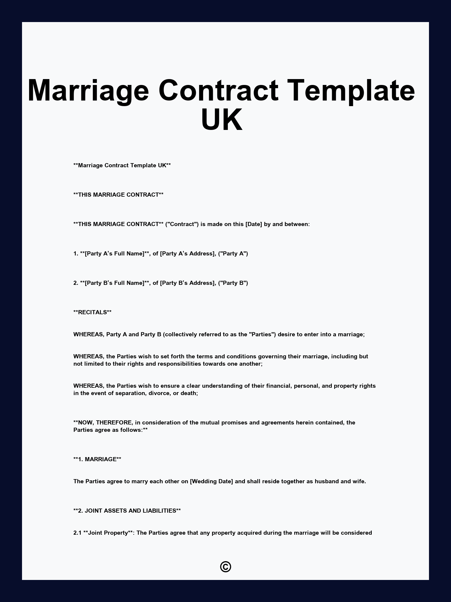 Marriage Contract Template UK