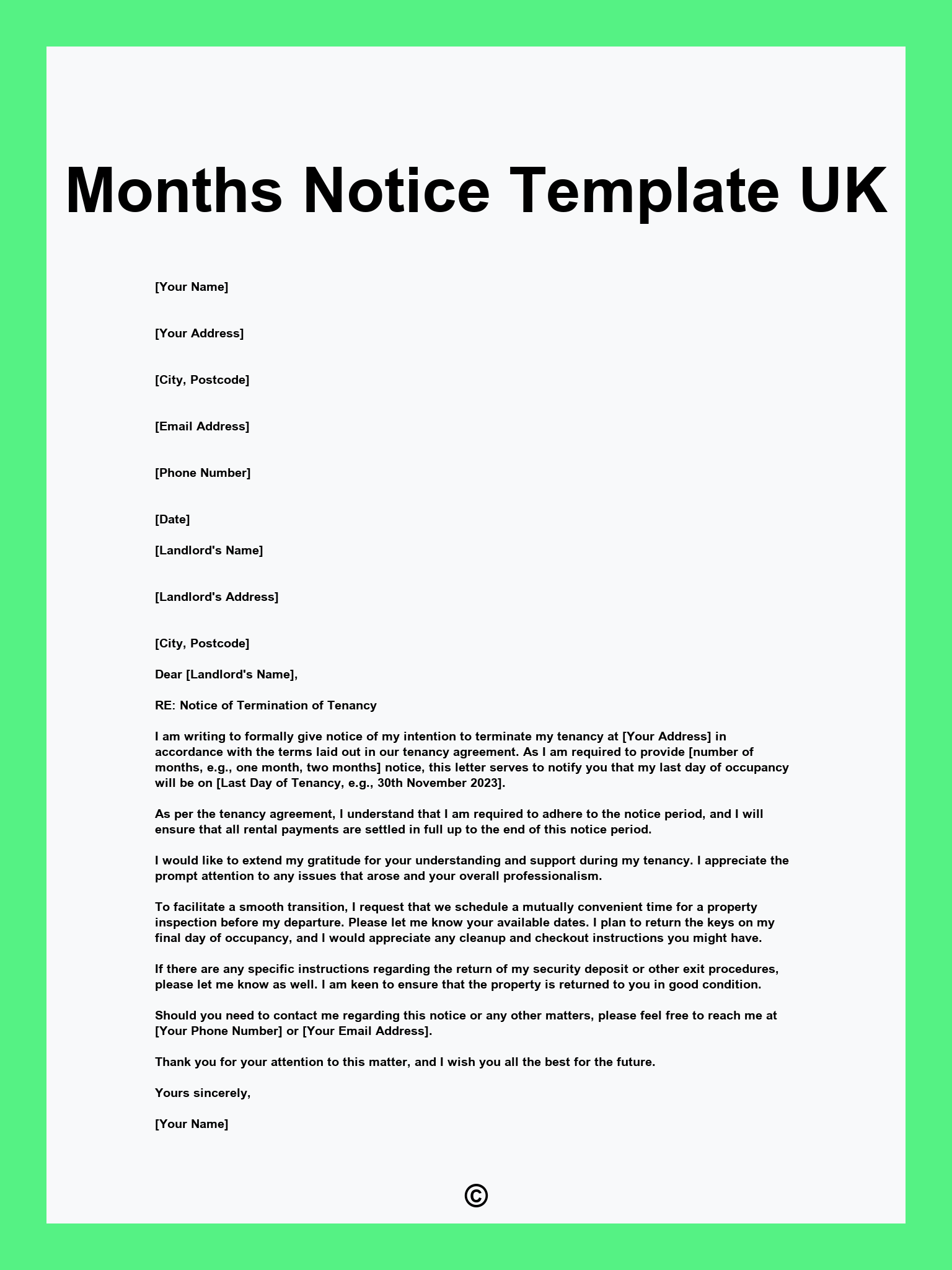 Months Notice Template UK