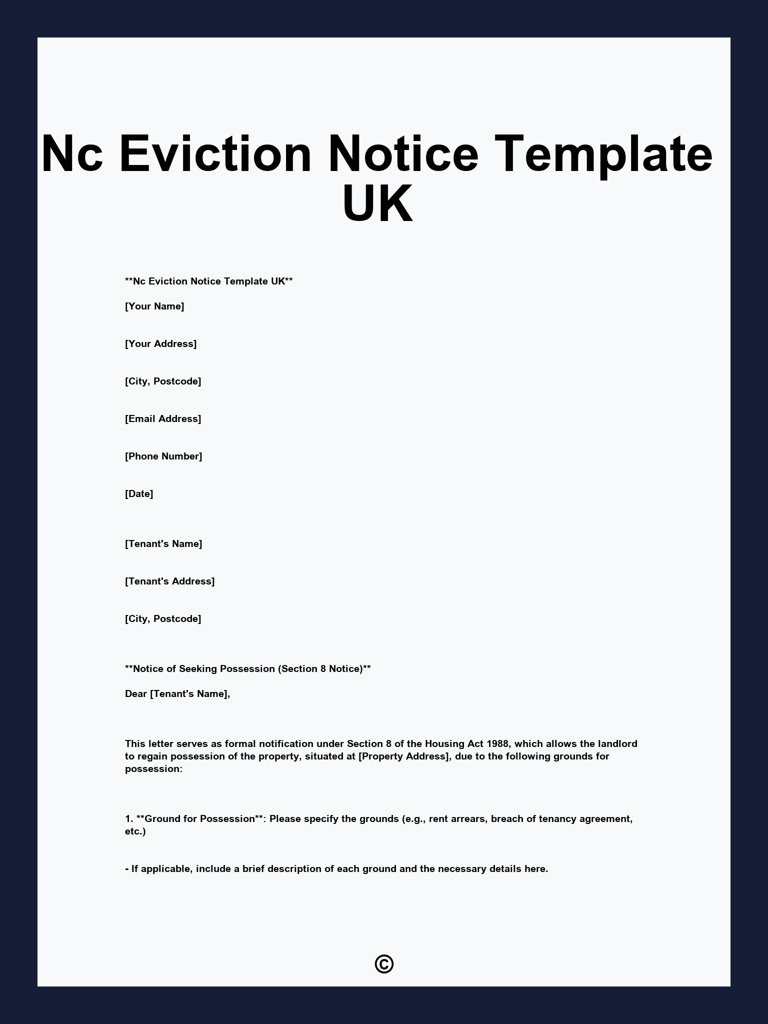 Nc Eviction Notice Template UK