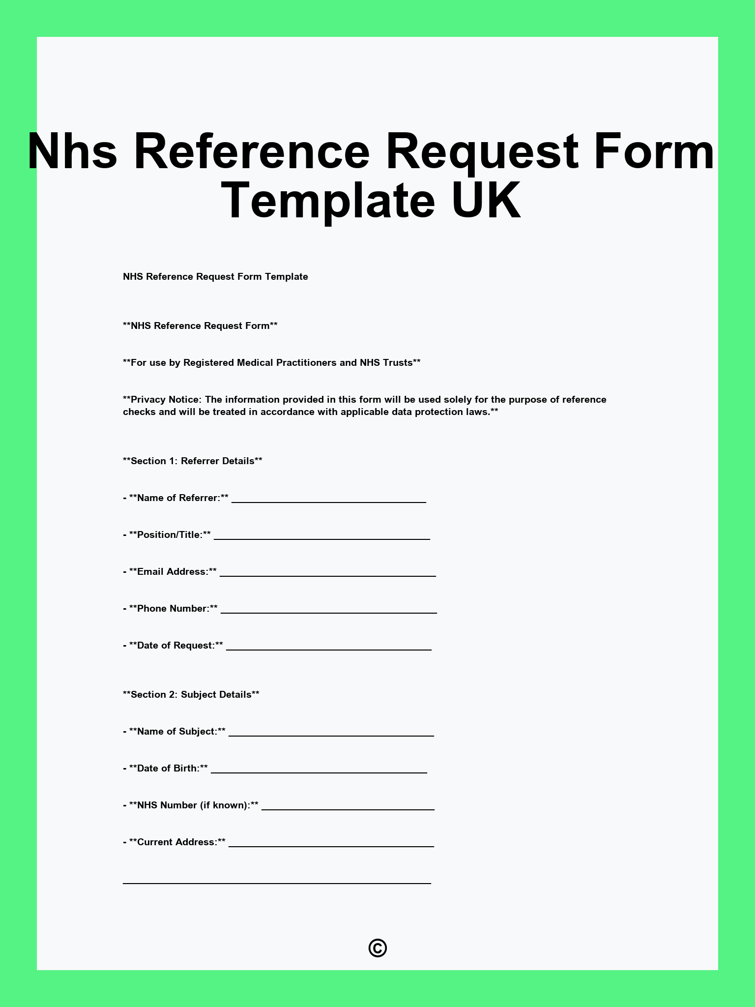 Nhs Reference Request Form Template UK