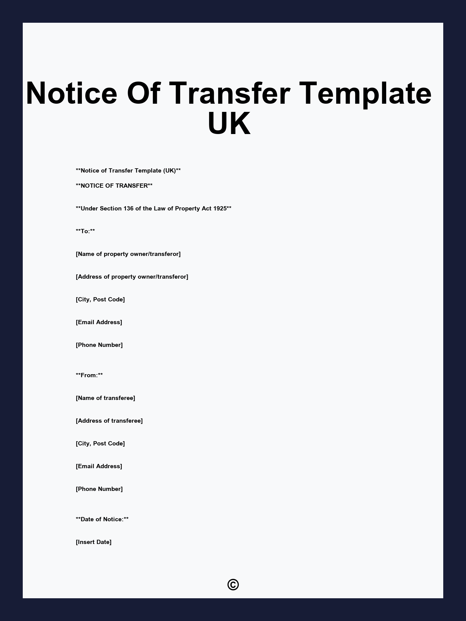 Notice Of Transfer Template UK
