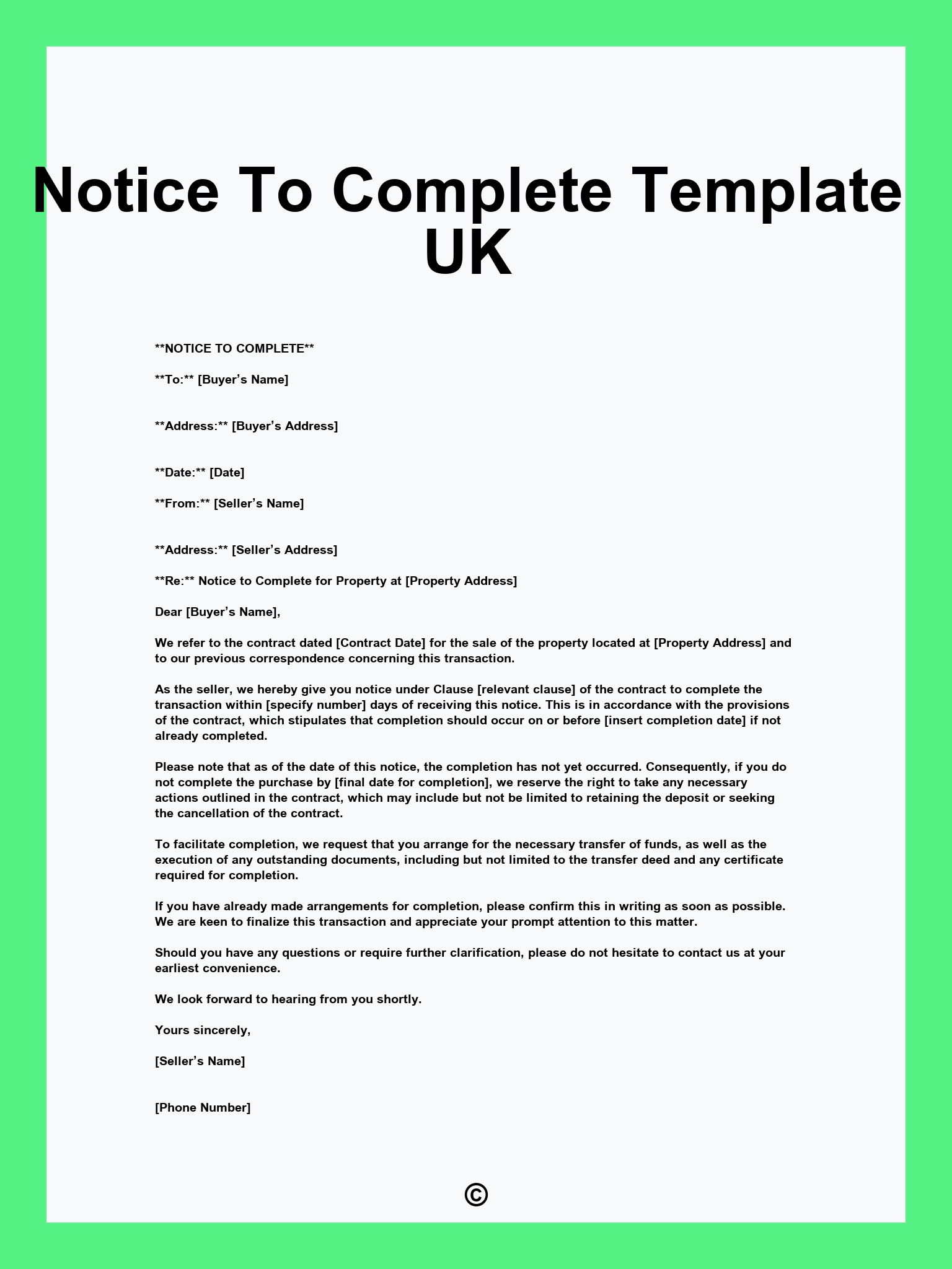 Notice To Complete Template UK