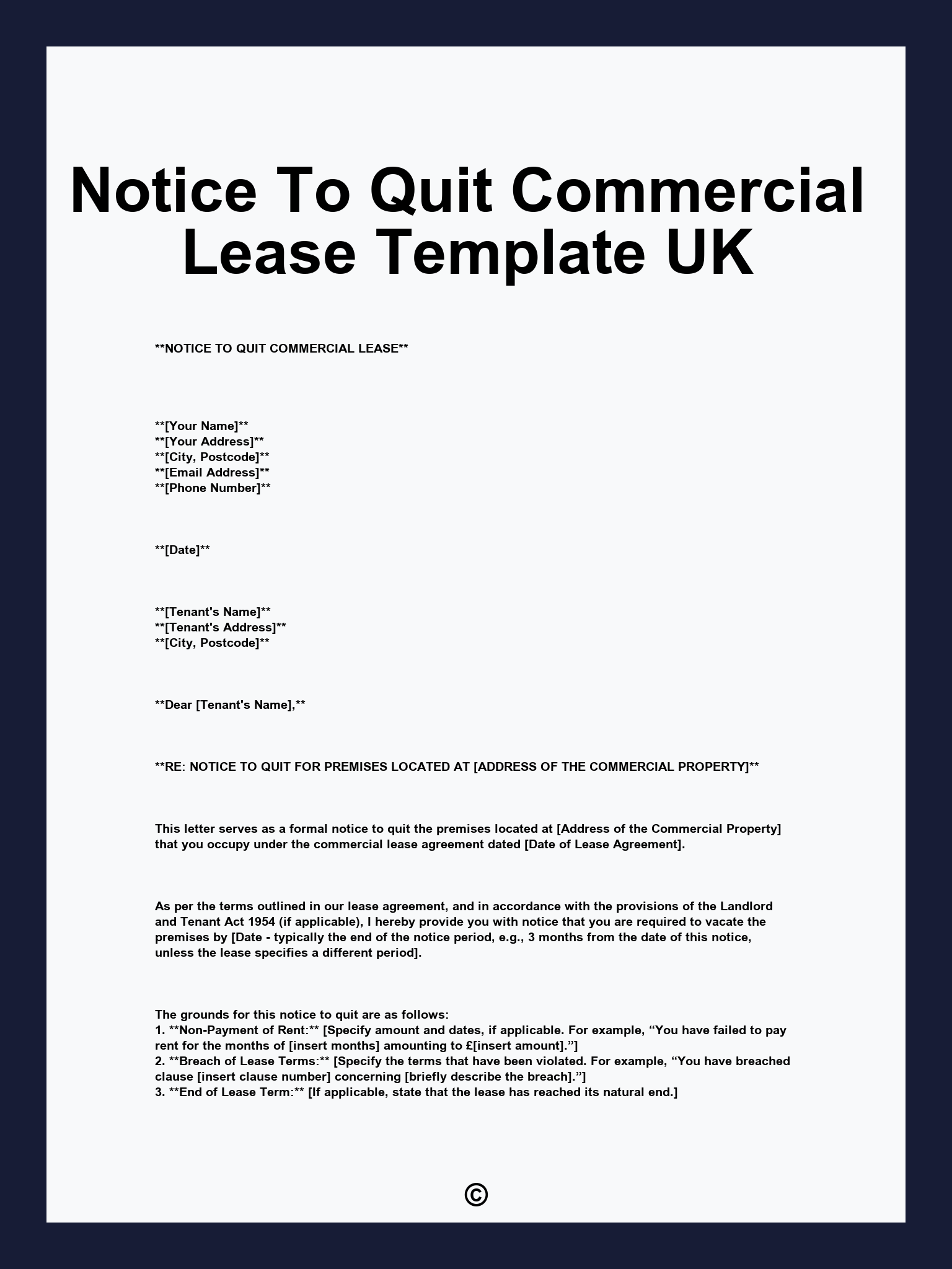Notice To Quit Commercial Lease Template UK