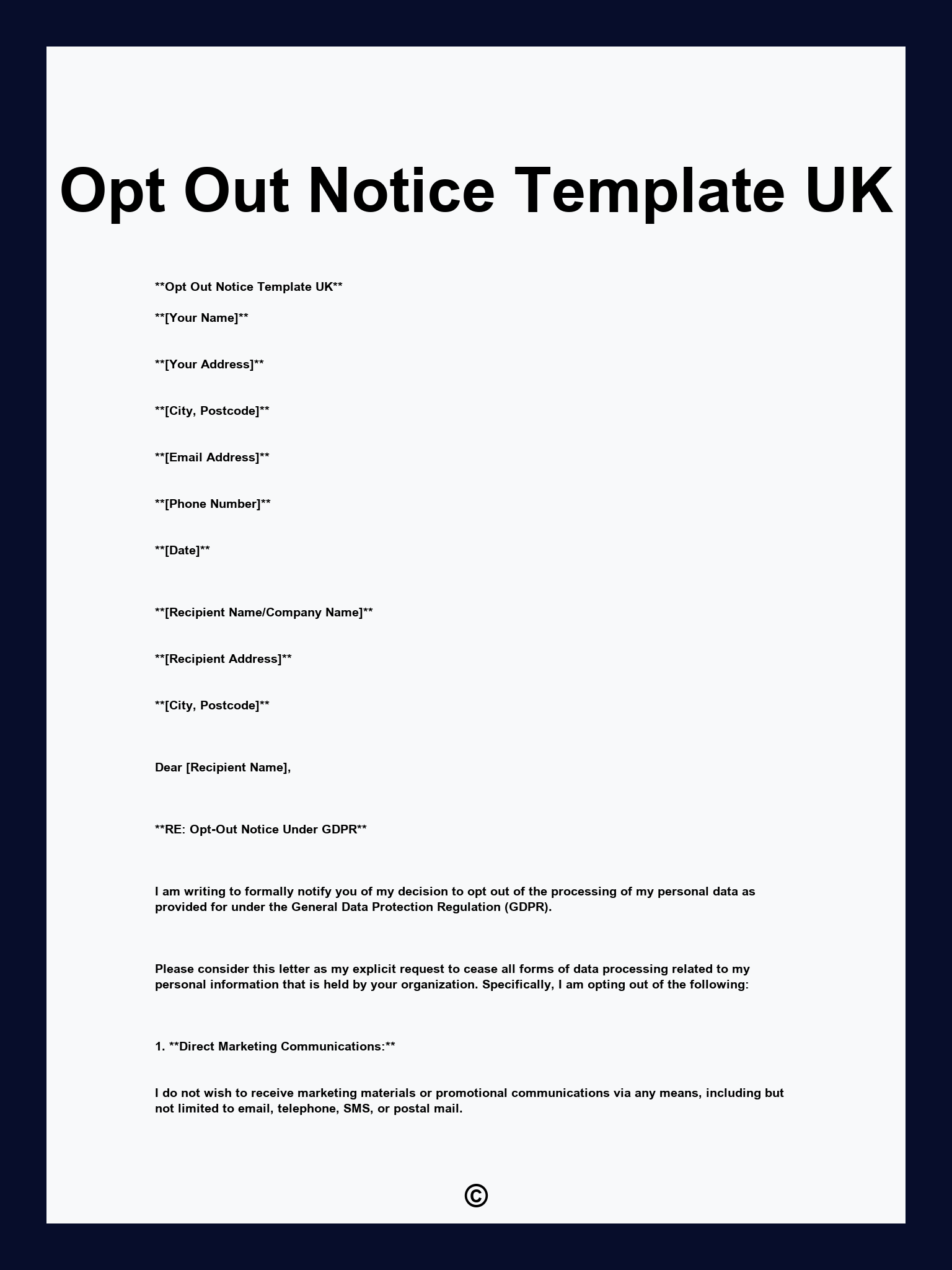 Opt Out Notice Template UK