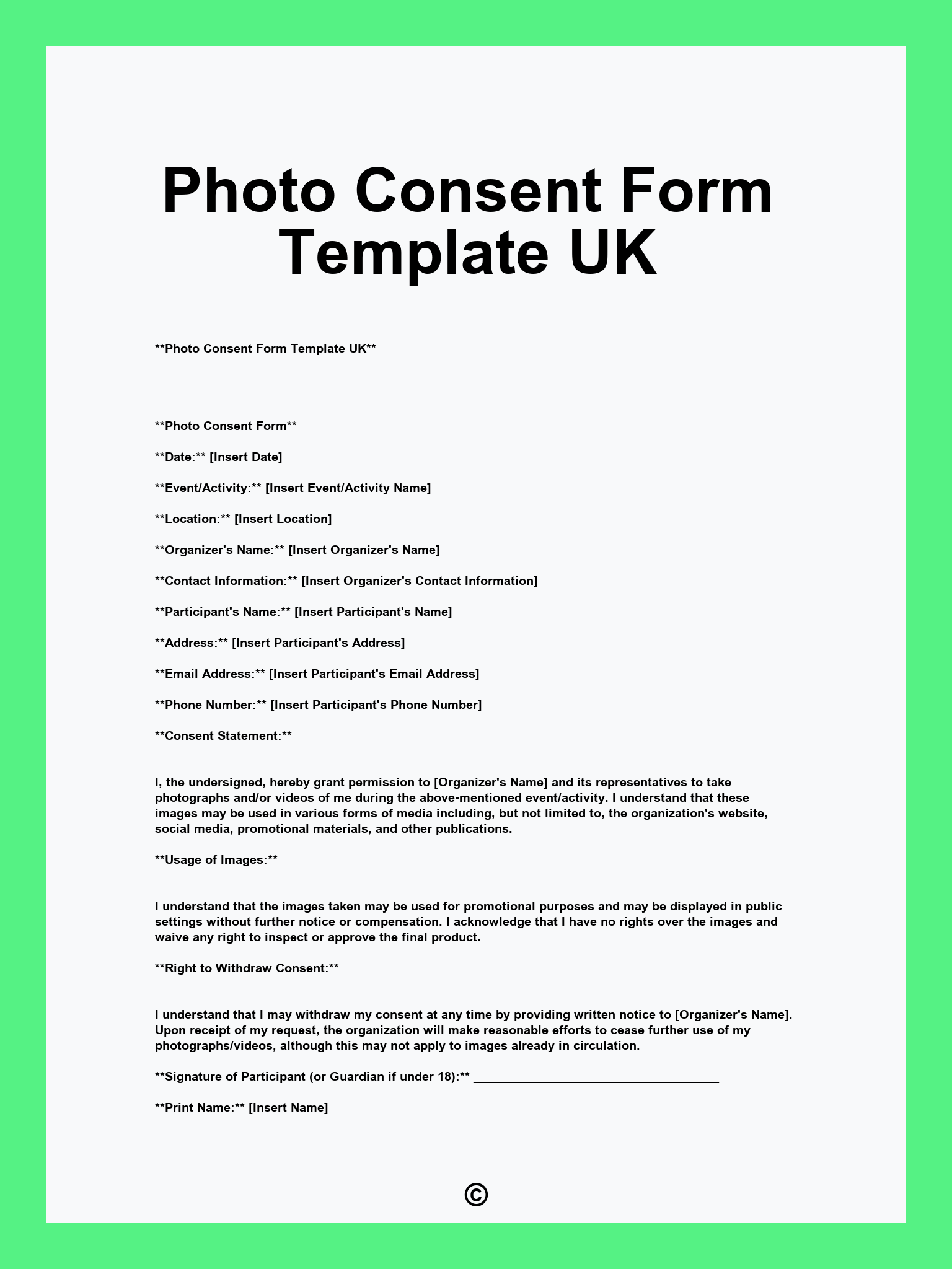 Photo Consent Form Template UK