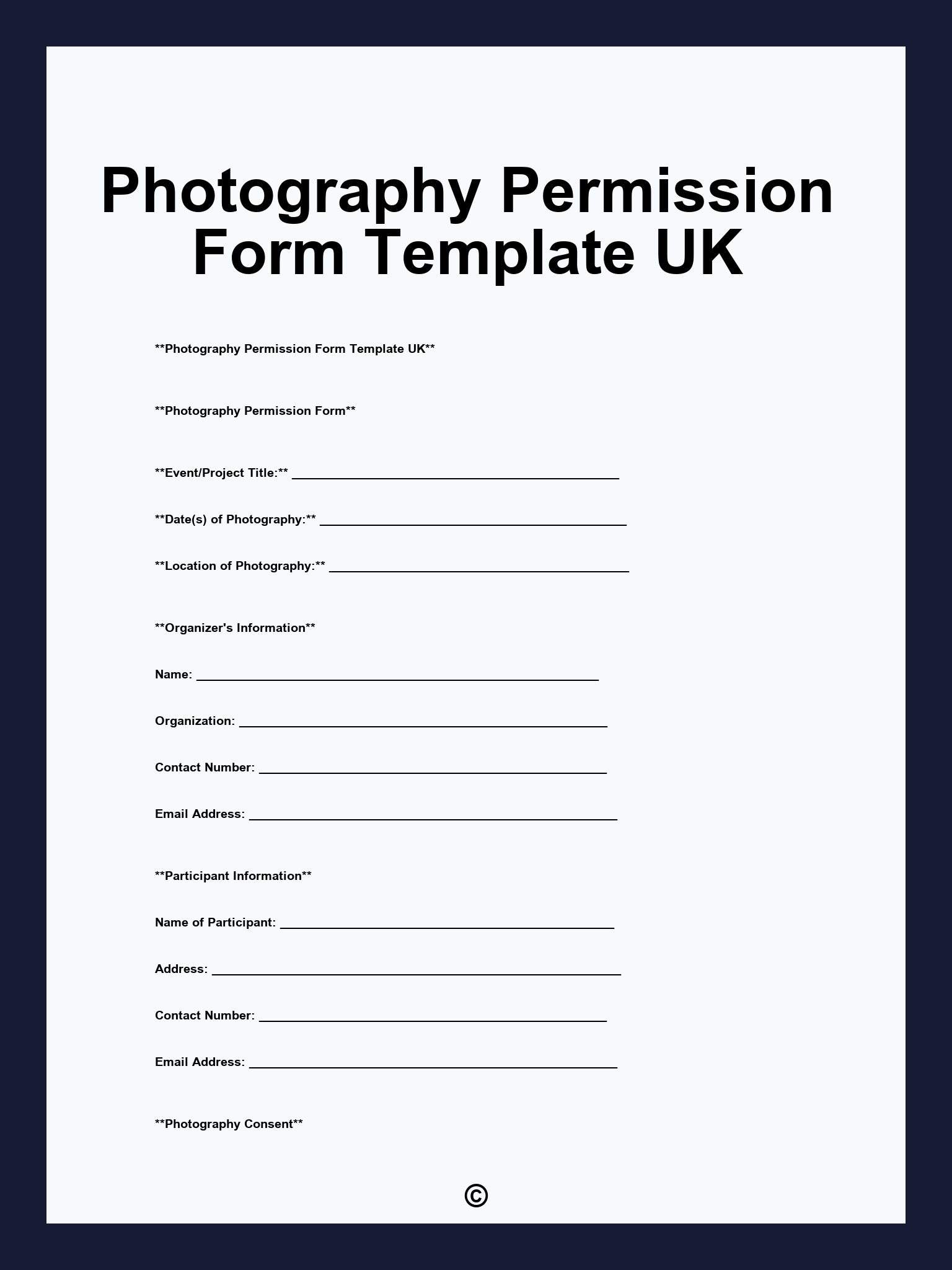 Photography Permission Form Template UK