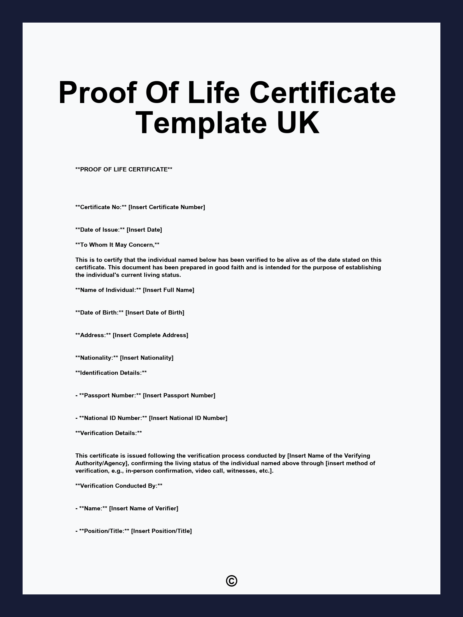 Proof Of Life Certificate Template UK
