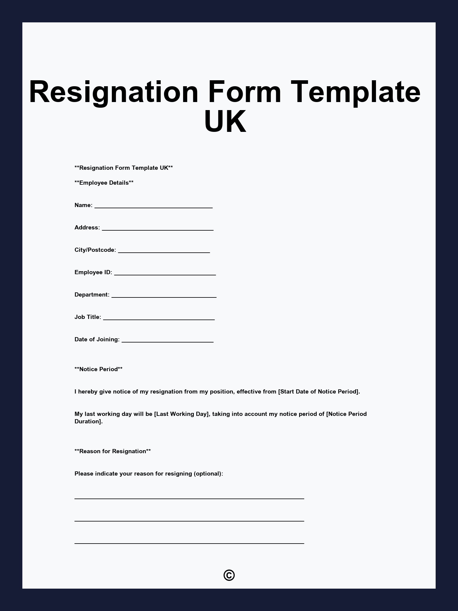 Resignation Form Template UK