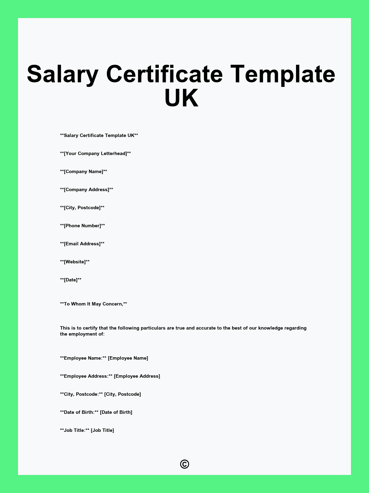 Salary Certificate Template UK