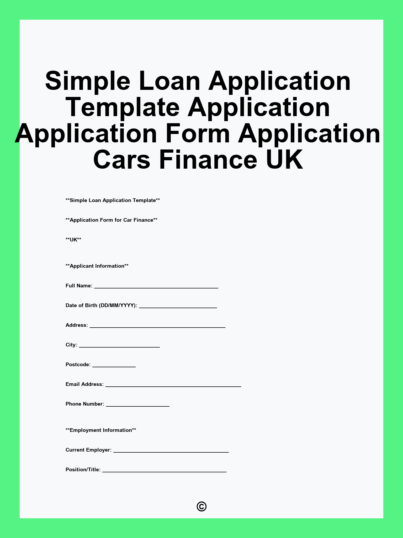 Simple Loan Application Template Application Application Form Application Cars Finance UK