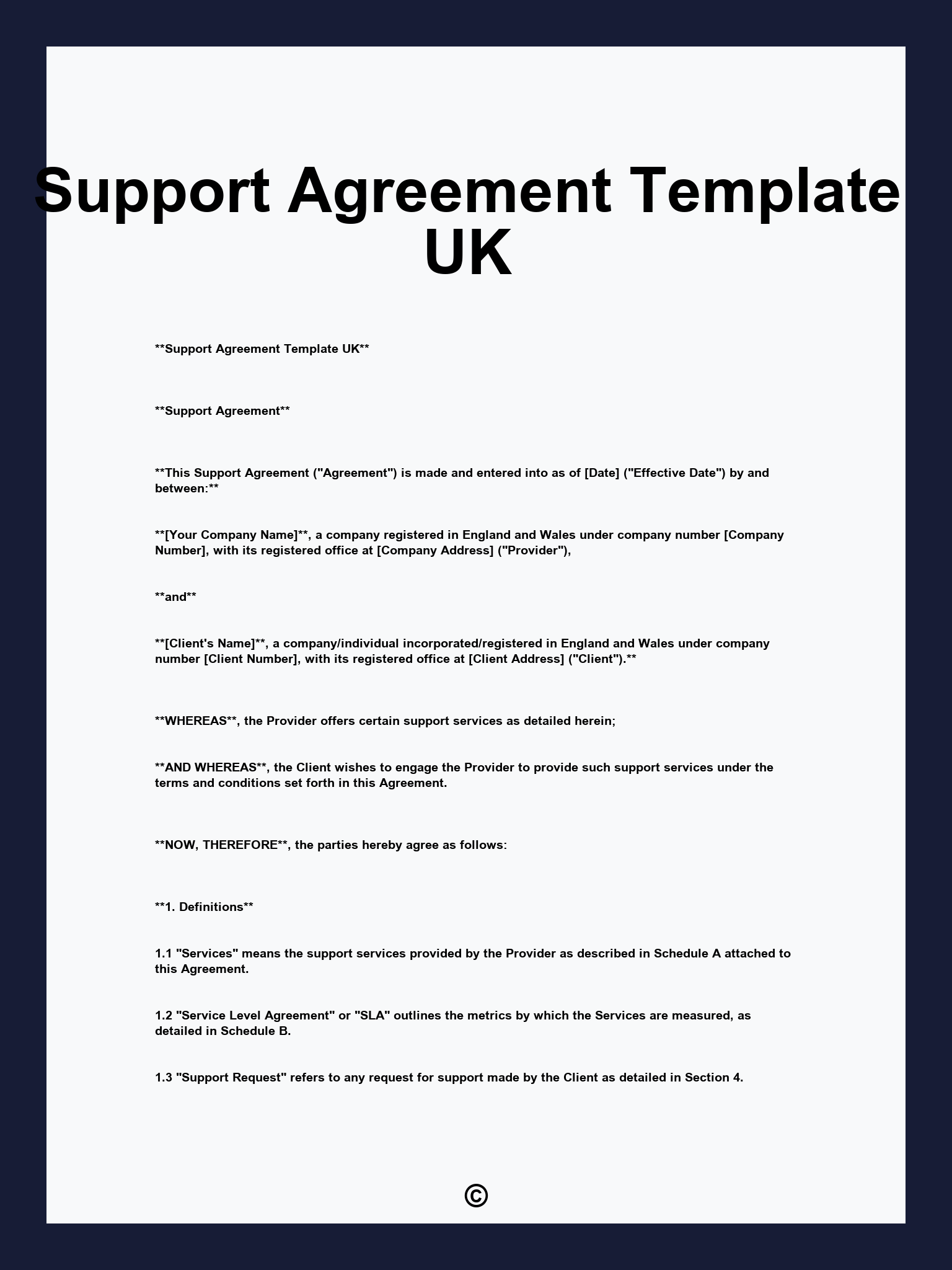 Support Agreement Template UK