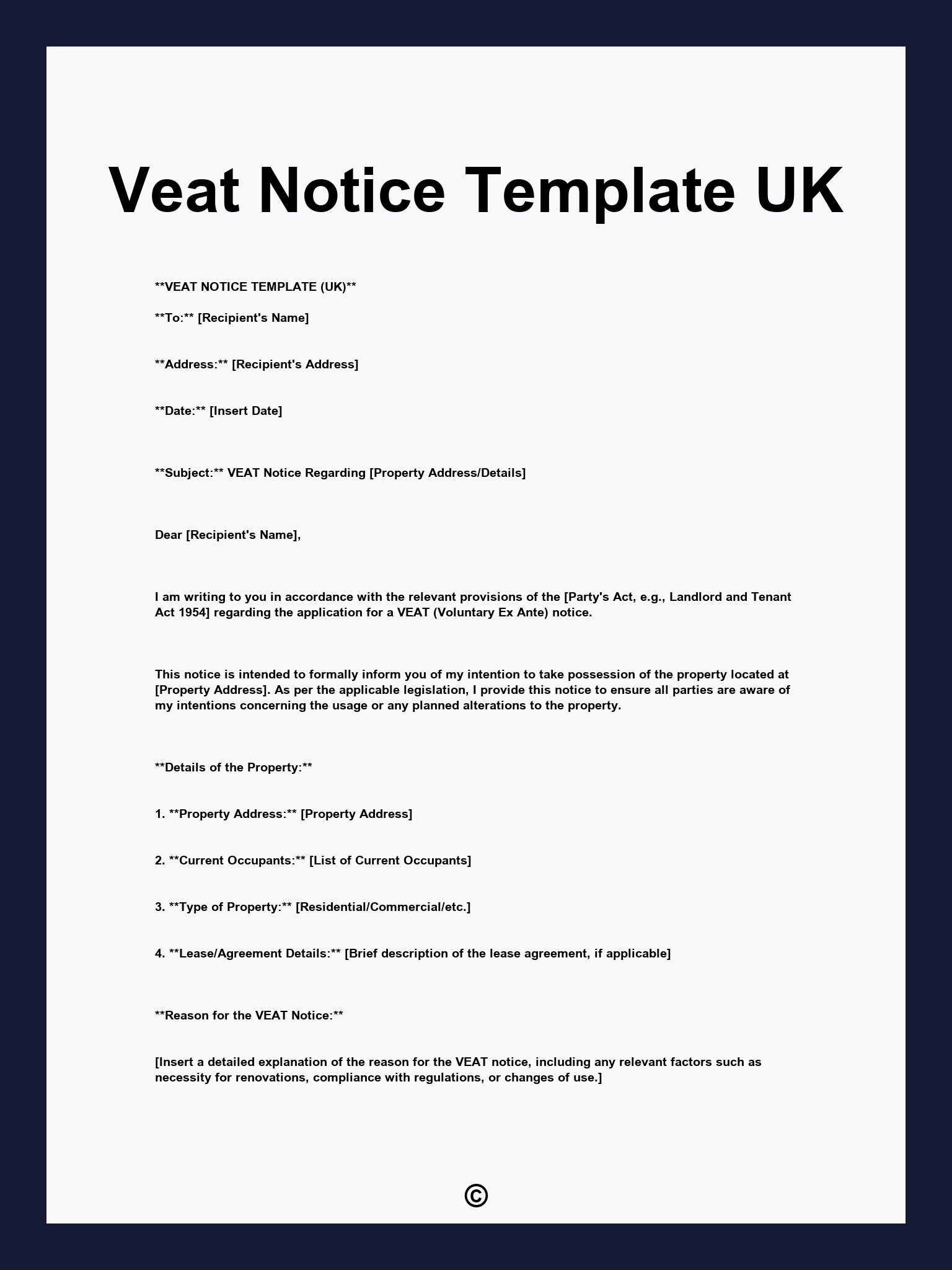 Veat Notice Template UK