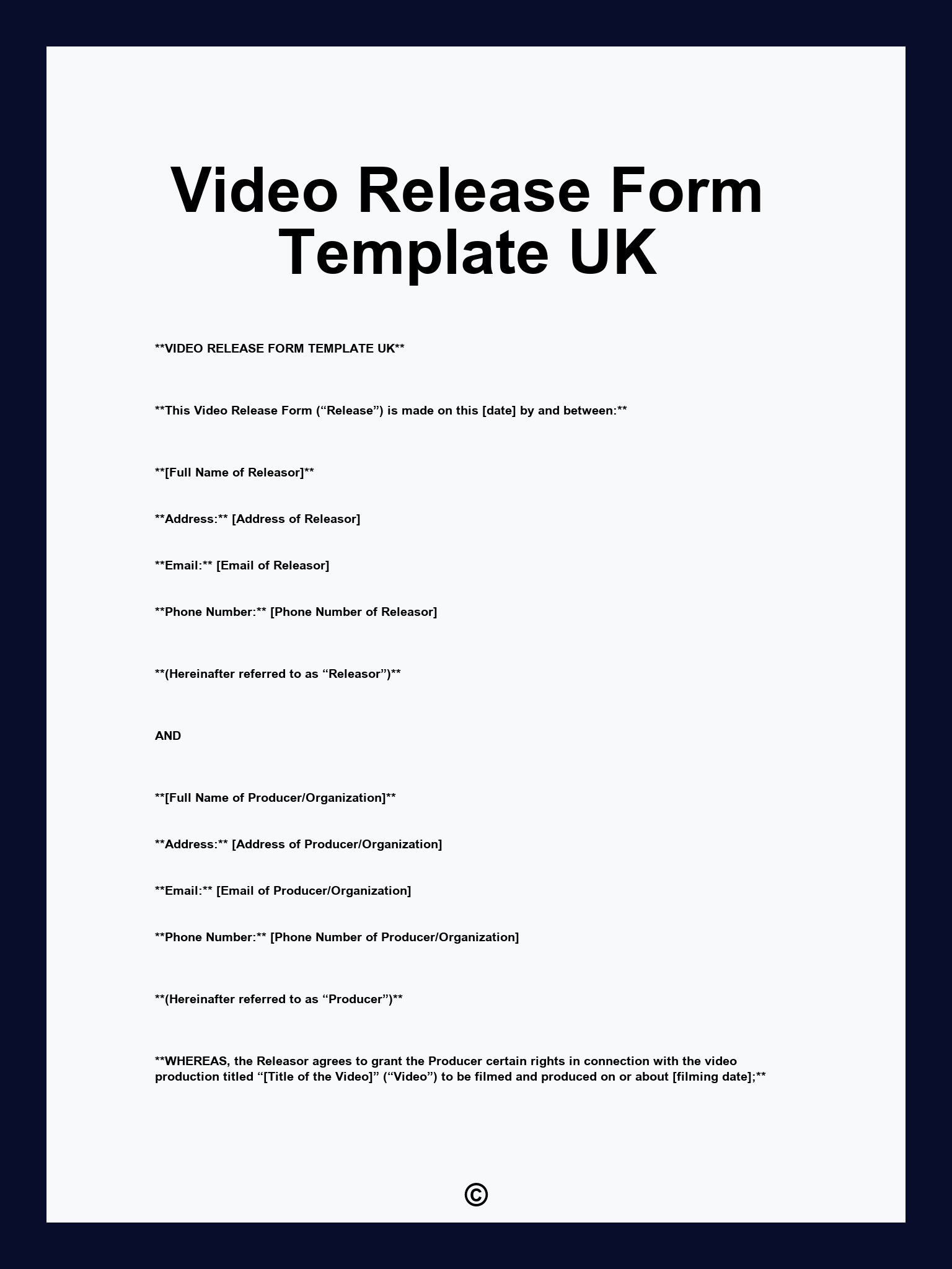 Video Release Form Template UK